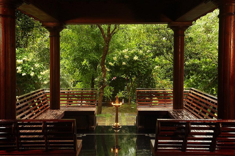 The entrance pathway at Amrutham resort, Kovalam